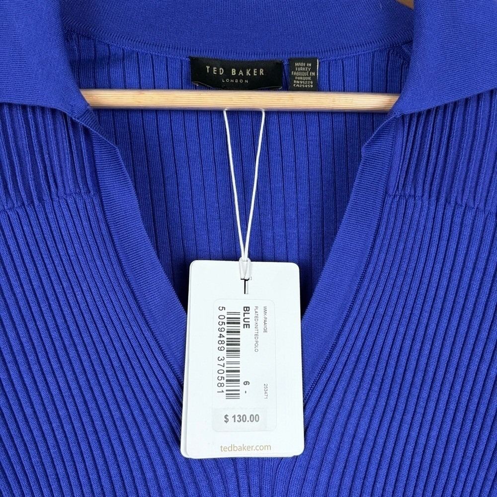 NWT Ted Baker Paige Blue Ribbed Polo Top - Picture 5 of 7